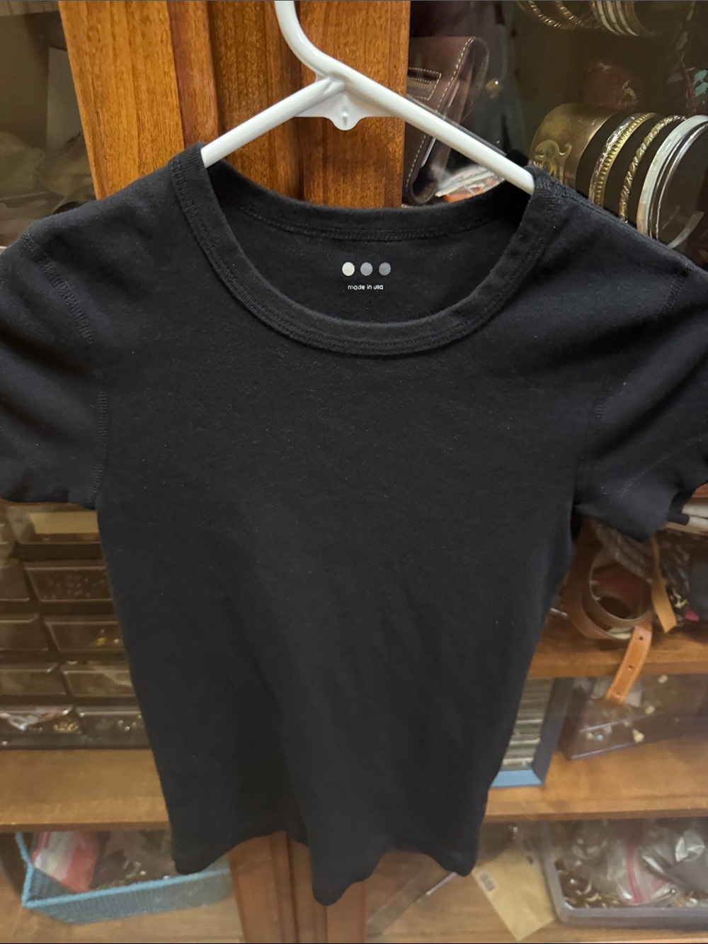 Three Dots Black Short Sleeve Crewneck Tee